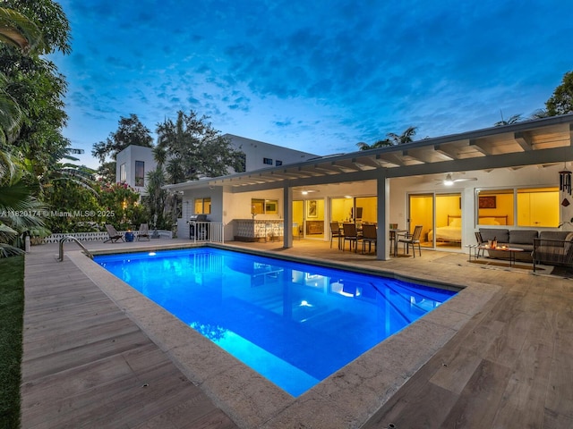 1130 NE 91st Ter, Miami Shores, FL 33138 - outdoor pool with an outdoor hangout area, a patio, and outdoor dining space