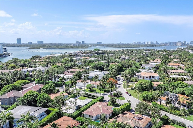 96 Bal Cross Dr, Bal Harbour, FL 33154 - aerial view of residential area featuring skyline and a nearby body of water