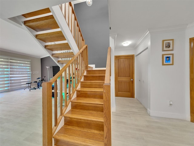 9933 NW 49th Ter, Doral, FL 33178 - stairway featuring crown molding and wood finished floors