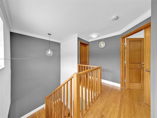 9933 NW 49th Ter, Doral, FL 33178 - hall featuring an upstairs landing, ornamental molding, and light wood-type flooring