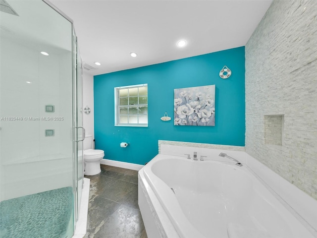 9933 NW 49th Ter, Doral, FL 33178 - full bath with a garden tub, a stall shower, an accent wall, and recessed lighting