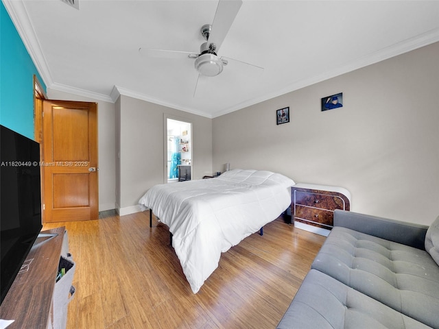 9933 NW 49th Ter, Doral, FL 33178 - bedroom featuring light wood-type flooring, crown molding, and ceiling fan