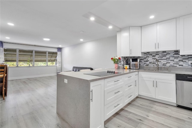215 SE 3rd Ave Unit 303B, Hallandale Beach, FL 33009 - kitchen featuring dishwasher, black electric cooktop, light wood finished floors, decorative backsplash, and white cabinetry
