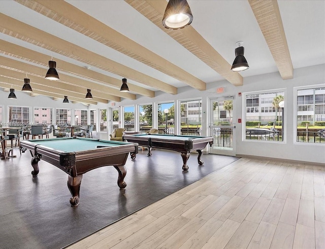 2781 Taft St Unit 308, Hollywood, FL 33020 - game room with billiards, beam ceiling, and wood finished floors