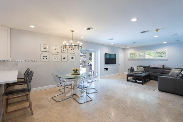 11900 SW 72nd Pl, Pinecrest, FL 33156 - dining room featuring healthy amount of natural light, a chandelier, french doors, and recessed lighting