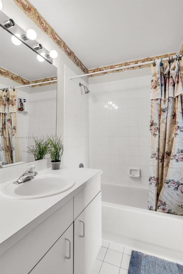 12006 SW 2nd St, Pembroke Pines, FL 33025 - bathroom with shower / bath combination with curtain, vanity, and tile patterned flooring