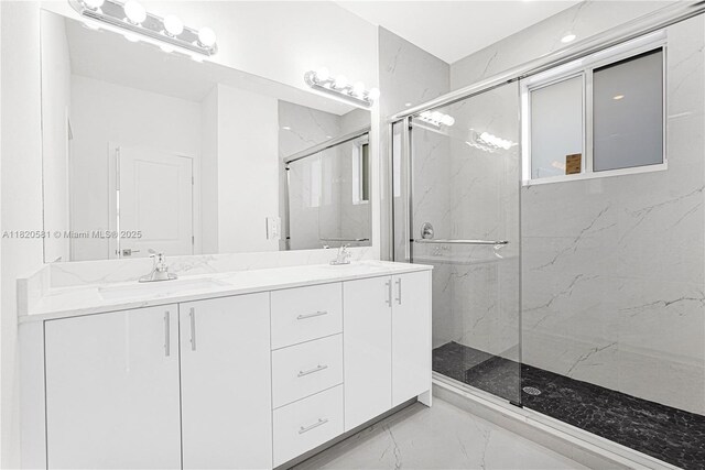 28841 SW 162nd Ave Unit A, Miami, FL 33033 - full bathroom with marble finish floors, a marble finish shower, and double vanity