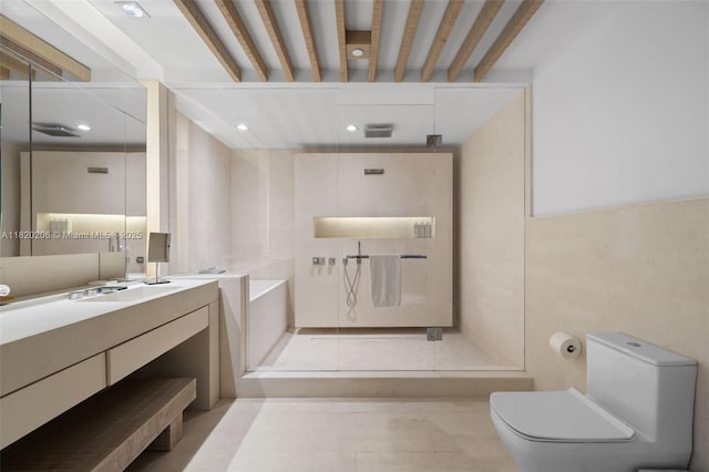 102 24th St Unit Ph-1706, Miami Beach, FL 33139 - bathroom with vanity, recessed lighting, a bath, and tile patterned floors