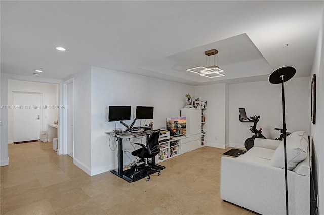 14951 Royal Oaks Ln Unit 803, North Miami, FL 33181 - exercise area featuring a tray ceiling and recessed lighting