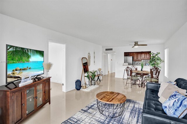 7118 Bonita Dr Unit 405, Miami Beach, FL 33141 - living area featuring a ceiling fan and light tile patterned floors