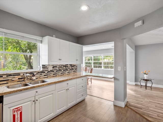 1805 N 23rd Ave, Hollywood, FL 33020 - kitchen with tasteful backsplash, light wood-style floors, white cabinets, light stone countertops, and recessed lighting