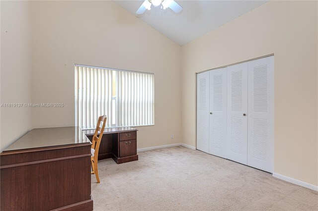 16176 NW 14th Ct, Pembroke Pines, FL 33028 - carpeted office space with ceiling fan and high vaulted ceiling