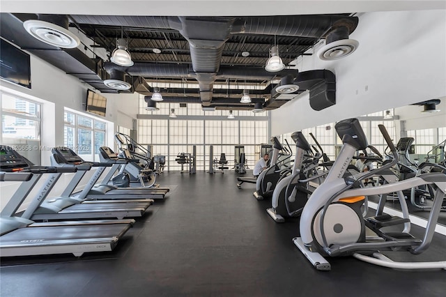 1250 S Miami Ave Unit 2210, Miami, FL 33130 - exercise room featuring a towering ceiling