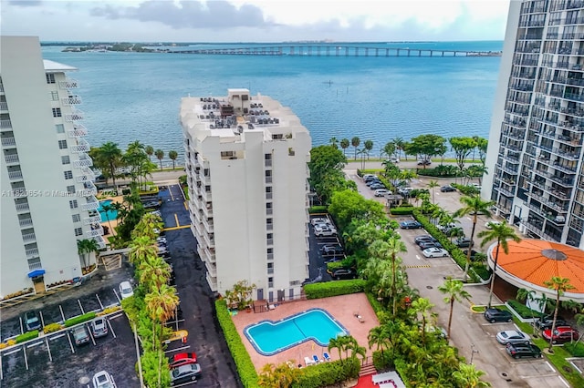 1440 Brickell Bay Unit 307, Miami, FL 33131 - aerial view of a large body of water and a pool area