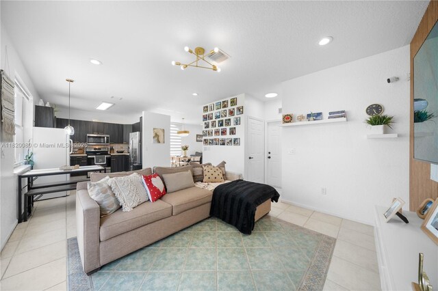 15872 NW 21st St, Pembroke Pines, FL 33028 - living room featuring a chandelier, light tile patterned floors, and recessed lighting