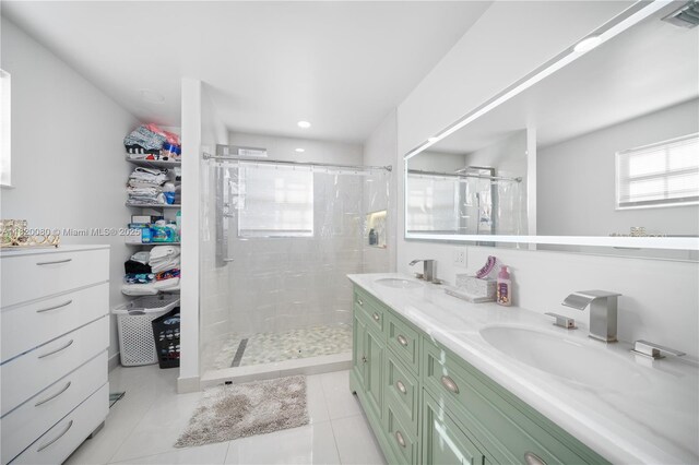 15872 NW 21st St, Pembroke Pines, FL 33028 - bathroom with a shower stall, double vanity, and tile patterned flooring
