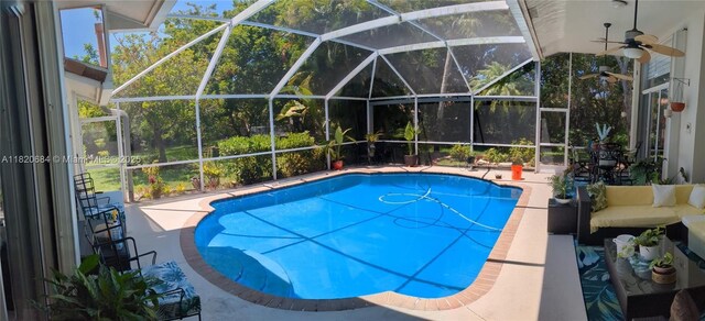 1496 NW 127th Way, Coral Springs, FL 33071 - outdoor pool featuring ceiling fan, a patio, and a lanai