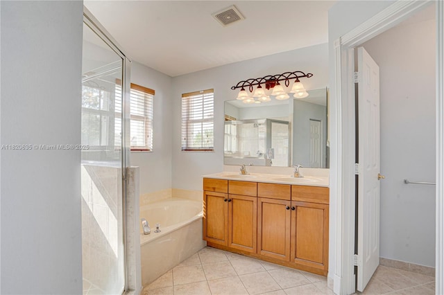 4801 SW 158th Ave, Miramar, FL 33027 - full bath featuring a bath, a stall shower, tile patterned floors, and double vanity