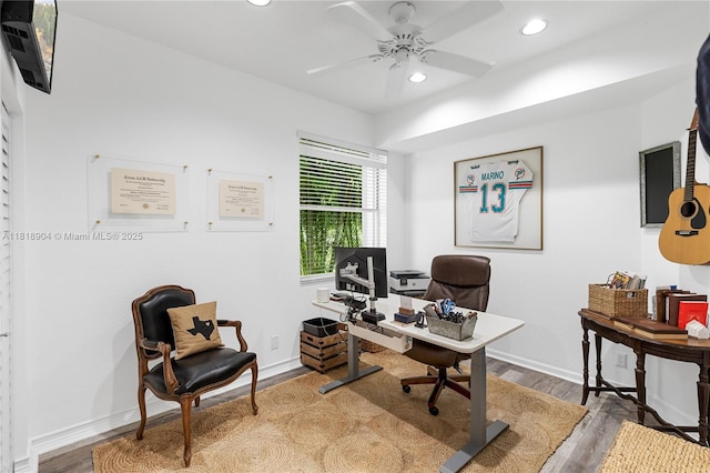 1971 Landing Way, Weston, FL 33326 - office area with ceiling fan, wood finished floors, and recessed lighting