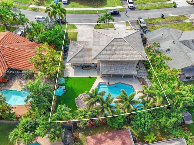 12821 SW 148th St Rd, Miami, FL 33186 - view from above of property featuring a pool and property parcel outlined