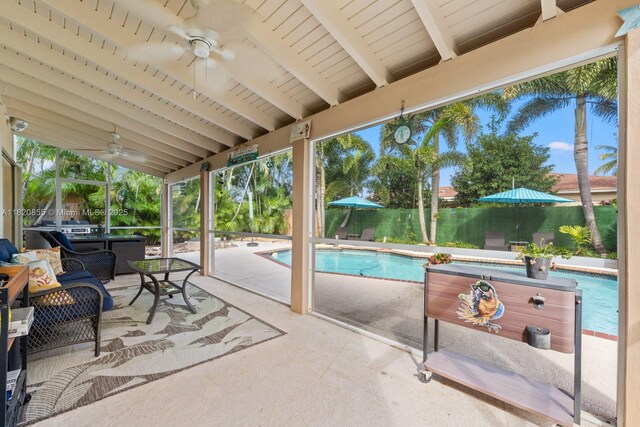 12821 SW 148th St Rd, Miami, FL 33186 - view of patio / terrace featuring a ceiling fan, an outdoor pool, and a hot tub