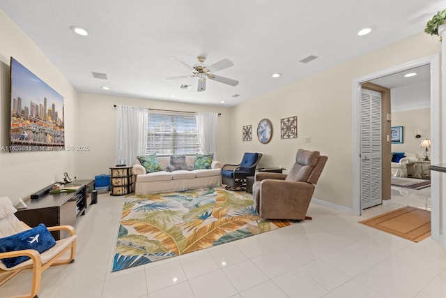 12821 SW 148th St Rd, Miami, FL 33186 - living area with ceiling fan, recessed lighting, and tile patterned flooring