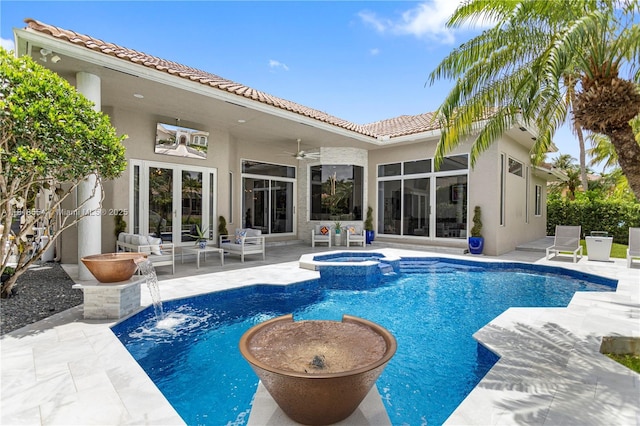 10985 Canary Island Ct, Plantation, FL 33324 - view of pool featuring a patio, ceiling fan, and a pool with connected hot tub