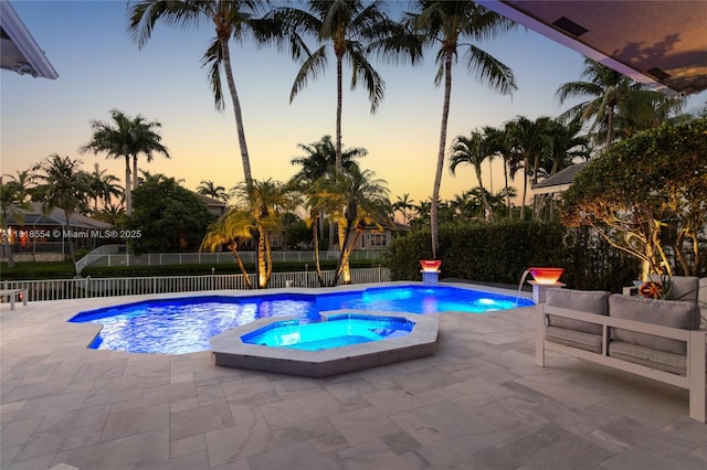 10985 Canary Island Ct, Plantation, FL 33324 - view of pool featuring a patio, a fenced backyard, and a pool with connected hot tub