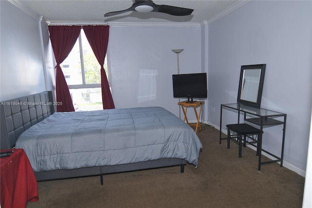 7125 NW 186th St Unit B311, Hialeah, FL 33015 - carpeted bedroom with crown molding, a textured ceiling, and ceiling fan