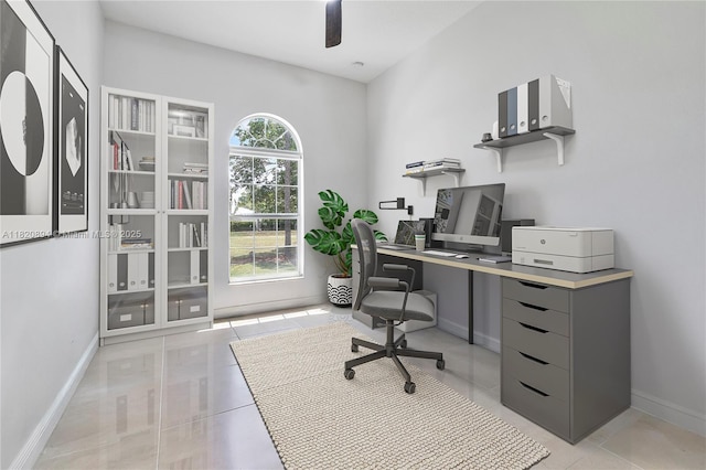 17038 N 61st Pl N, Loxahatchee, FL 33470 - office space featuring light tile patterned flooring and a ceiling fan