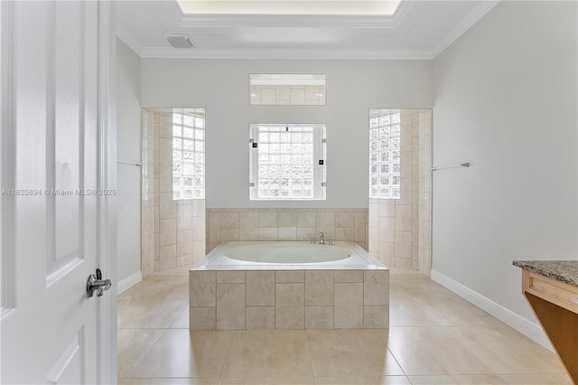 17038 N 61st Pl N, Loxahatchee, FL 33470 - full bathroom featuring a garden tub, tile patterned floors, crown molding, and vanity