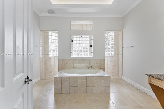 17038 N 61st Pl N, Loxahatchee, FL 33470 - bathroom featuring a garden tub, tile patterned floors, ornamental molding, and vanity