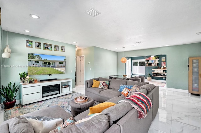 651 E Evanston Cir, Fort Lauderdale, FL 33312 - living area featuring marble finish floors and recessed lighting