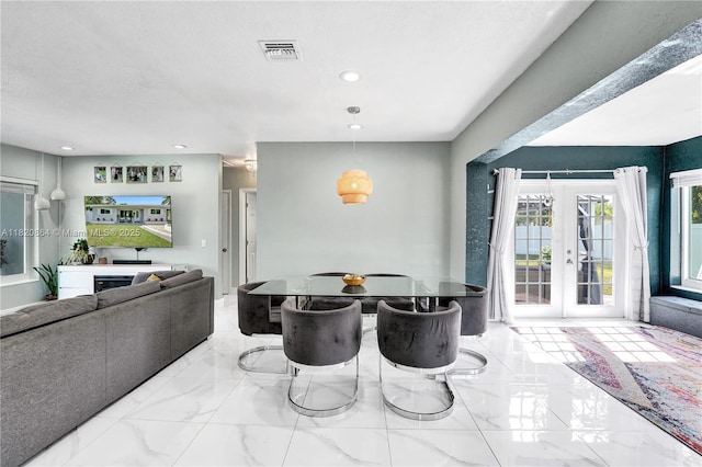 651 E Evanston Cir, Fort Lauderdale, FL 33312 - dining area with french doors, marble finish floors, and recessed lighting