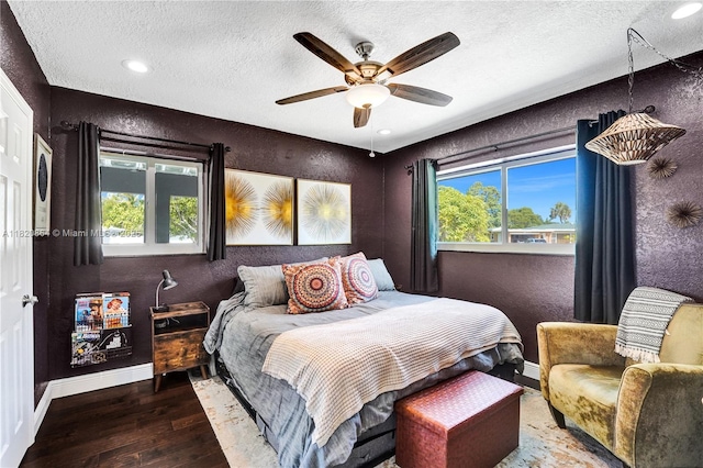 651 E Evanston Cir, Fort Lauderdale, FL 33312 - bedroom featuring hardwood / wood-style flooring, a textured ceiling, a textured wall, a ceiling fan, and recessed lighting