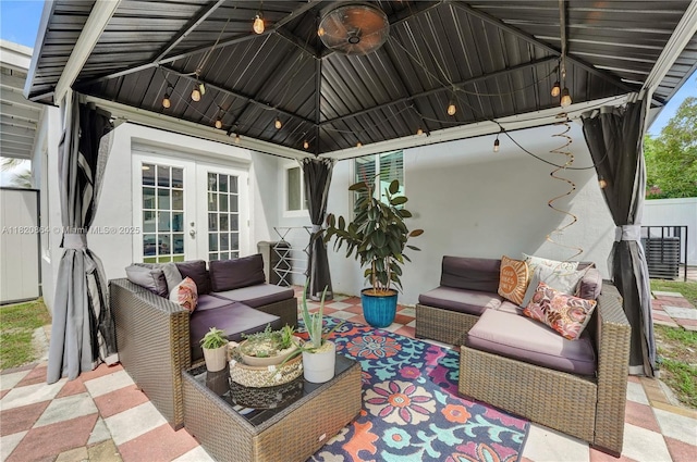 651 E Evanston Cir, Fort Lauderdale, FL 33312 - view of patio featuring french doors, outdoor lounge area, and a gazebo