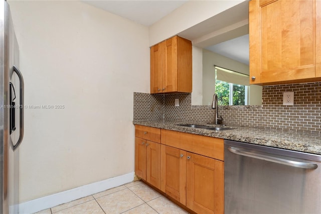 918 NE 6th St, Hallandale Beach, FL 33009 - kitchen featuring stainless steel dishwasher, tasteful backsplash, light stone counters, and refrigerator