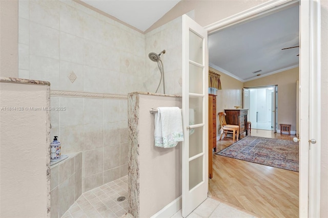 5655 NW 86th Ave, Coral Springs, FL 33067 - full bath with lofted ceiling, walk in shower, crown molding, and wood finished floors