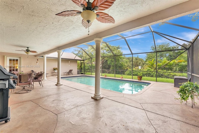 5655 NW 86th Ave, Coral Springs, FL 33067 - outdoor pool featuring ceiling fan, a patio, and a lanai