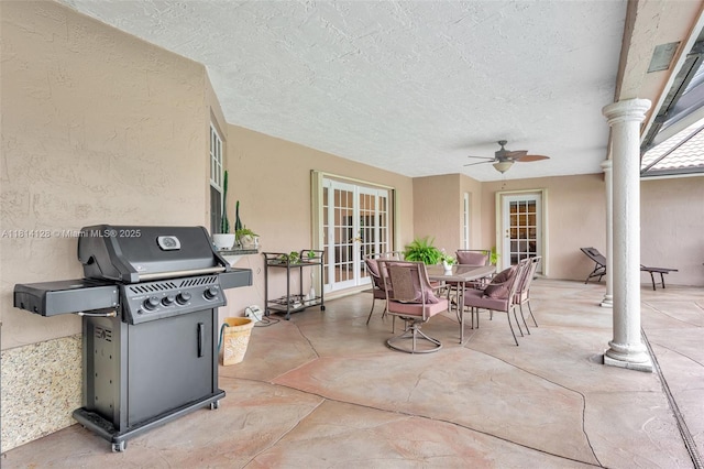 5655 NW 86th Ave, Coral Springs, FL 33067 - view of patio / terrace featuring area for grilling, french doors, outdoor dining space, and ceiling fan