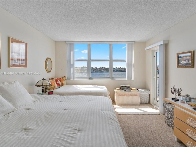 511 Bayshore Dr Unit 309, Fort Lauderdale, FL 33304 - bedroom with carpet flooring, a water view, and a textured ceiling