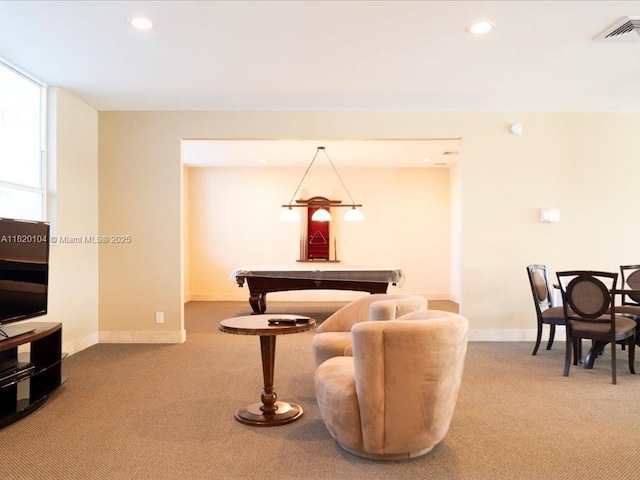 511 Bayshore Dr Unit 309, Fort Lauderdale, FL 33304 - living area with carpet floors, pool table, and recessed lighting