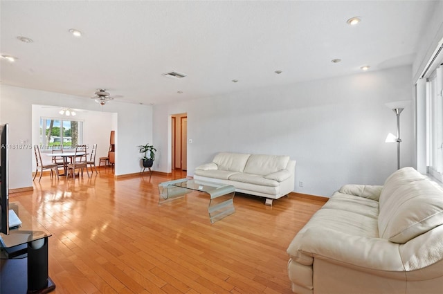 1081 NW 89th Ave, Plantation, FL 33322 - living room featuring light wood finished floors, ceiling fan, and recessed lighting