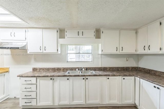 160 SW 9th Ave Fl, Lake Butler, FL 32054 - kitchen featuring under cabinet range hood, white cabinetry, a textured ceiling, and dark countertops