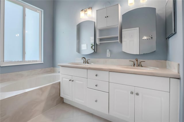 1753 Aspen Ln, Weston, FL 33327 - full bath featuring double vanity, a bath, and tile patterned flooring
