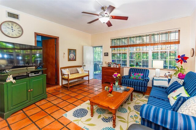 7110 SW 13th Ter, Miami, FL 33144 - tiled living area featuring a ceiling fan