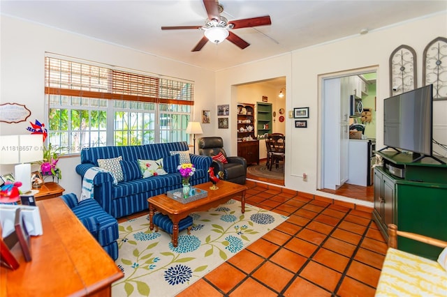 7110 SW 13th Ter, Miami, FL 33144 - living room with a ceiling fan and tile patterned flooring