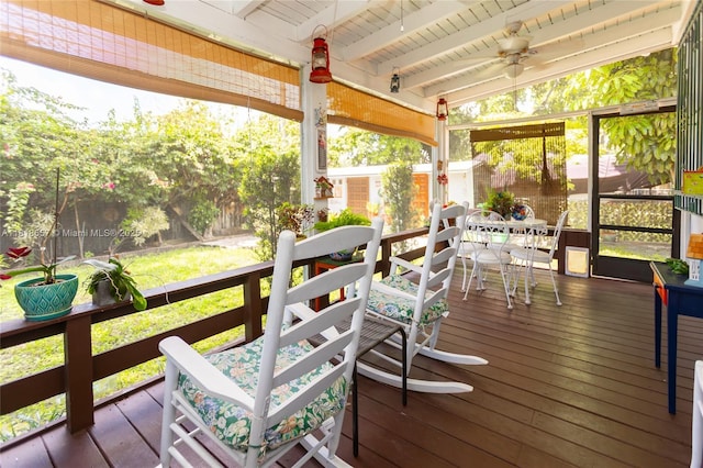7110 SW 13th Ter, Miami, FL 33144 - wooden terrace featuring outdoor dining area and ceiling fan