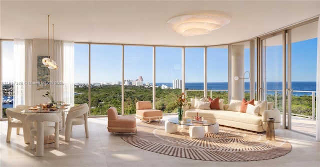 2901 NE 9th Ct Unit 6A, Fort Lauderdale, FL 33384 - sunroom / solarium featuring floor to ceiling windows, tile patterned flooring, and a water view