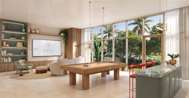 2901 NE 9th Ct Unit 7D, Fort Lauderdale, FL 33304 - rec room featuring billiards and floor to ceiling windows